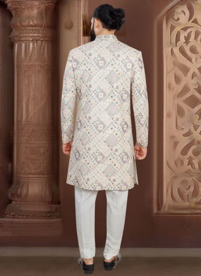 
                            Jacquard Off White Sherwani