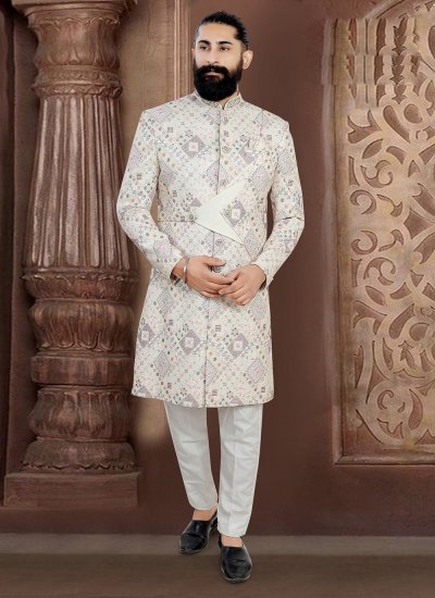 Jacquard Off White Sherwani