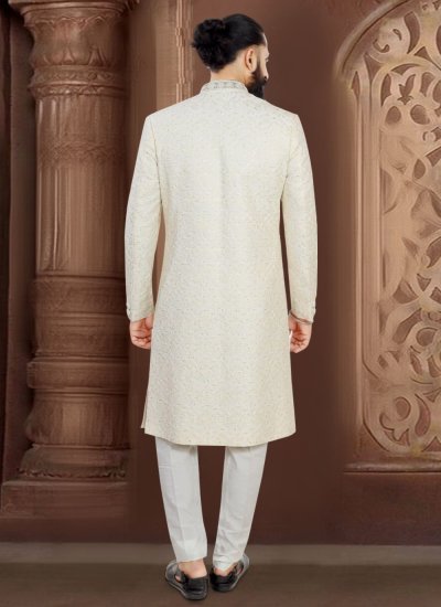 
                            Jacquard Sherwani in Off White Colour