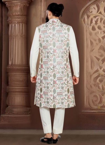 
                            Jacquard Sherwani in Off White Colour