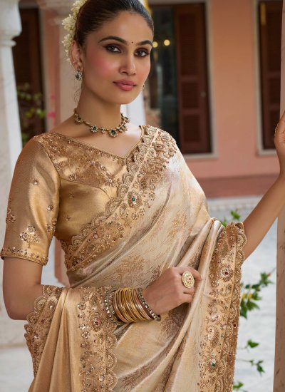 
                            Kanjivaram Silk Embroidered Classic Saree in Cream Colour
