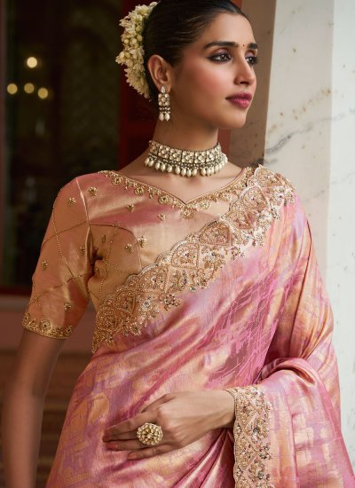 
                            Kanjivaram Silk Embroidered Saree in Pink Colour