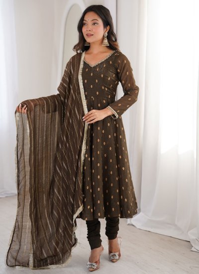 knee length dresses for ladies Indian Dress Green Premium Chinnon Silk main image 0