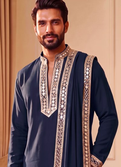 
                            Lachka Blue Mirror Kurta Pyjama