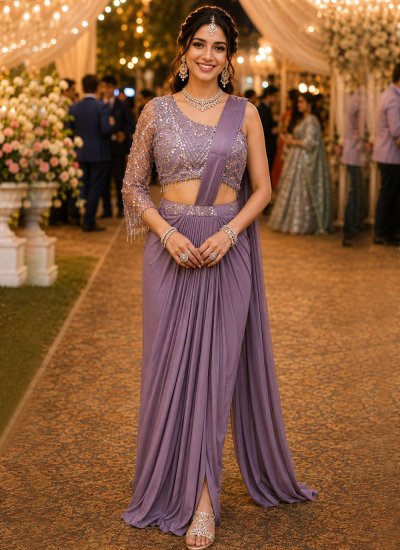Lavender Embroidered Classic Saree