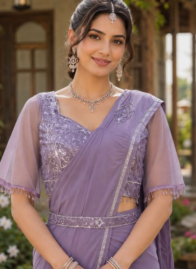 
                            Lavender Embroidered Contemporary Saree