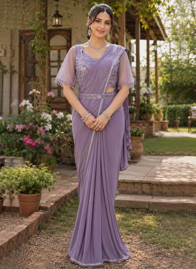 Lavender Embroidered Contemporary Saree