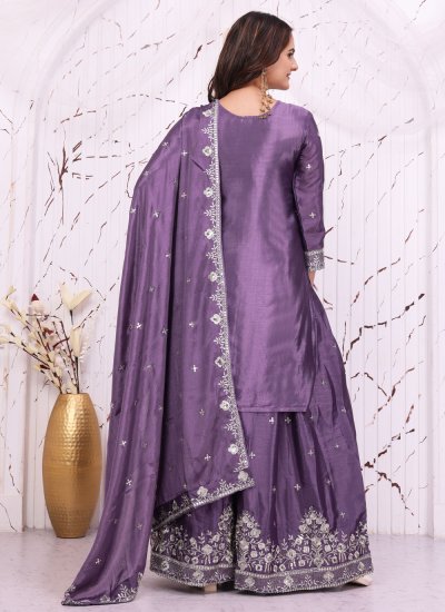 
                            Lavender Embroidered Palazzo Salwar Suit