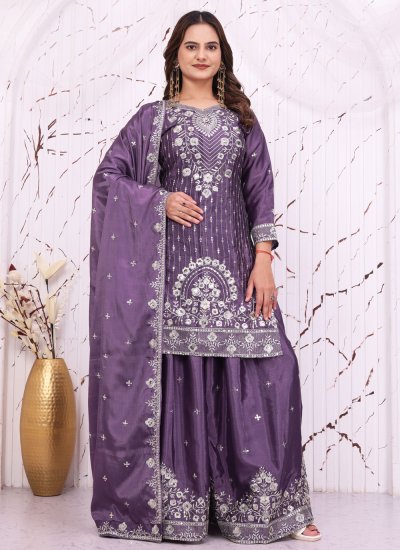 Lavender Embroidered Palazzo Salwar Suit