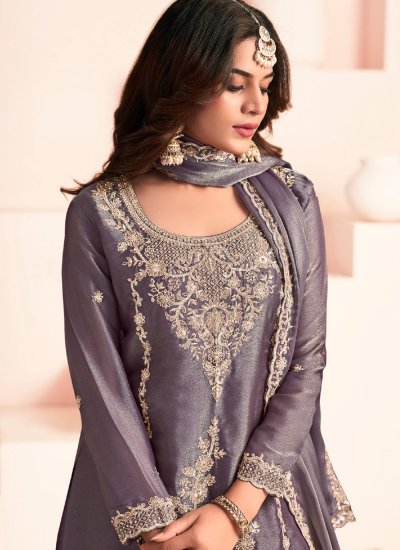 
                            Lavender Embroidered Silk Palazzo Salwar Kameez