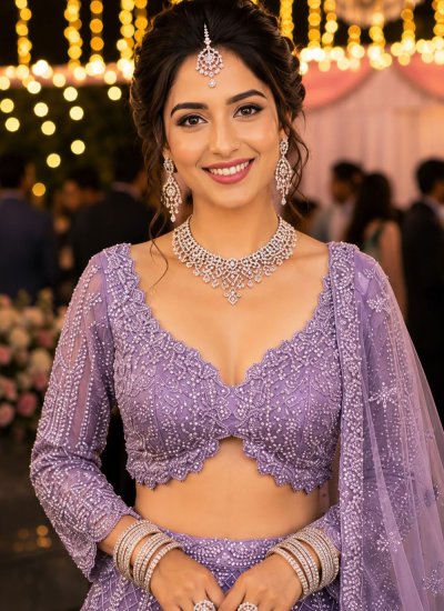 
                            Lavender Net Designer Lehenga Choli
