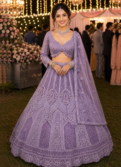 Lavender Net Designer Lehenga Choli