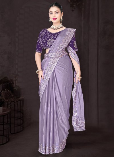 Lavender Silk Embroidered Saree