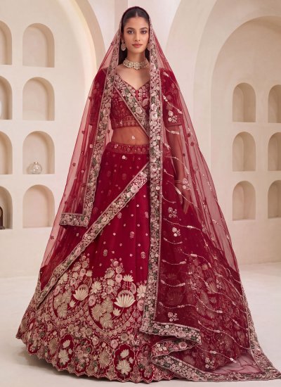 Lehenga Choli Sequins Silk in Maroon