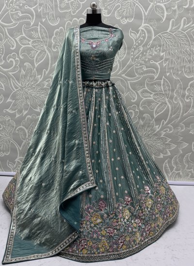 Lehenga Choli Zari Fandy in Firozi