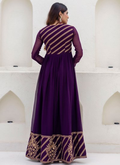 
                            Lovely Embroidered Purple Georgette Gown 