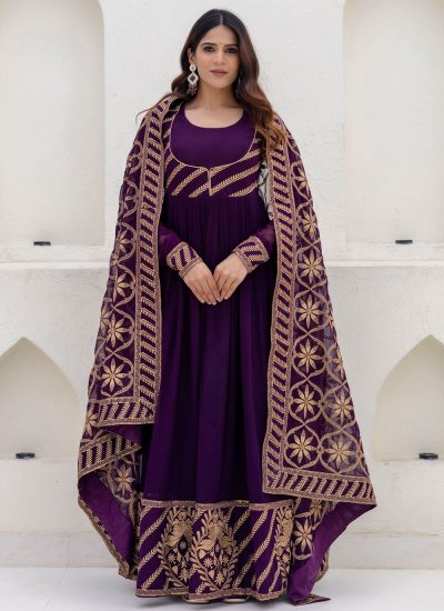 Lovely Embroidered Purple Georgette Gown 