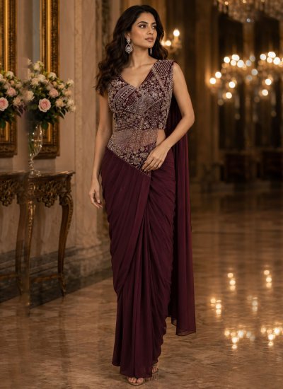 Lycra Maroon Beads Saree