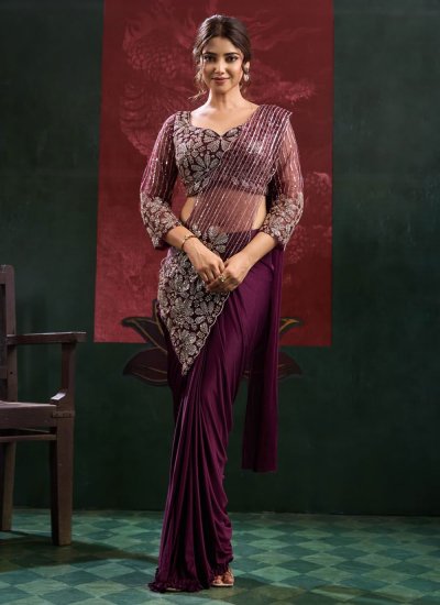 Lycra Purple Classic Saree