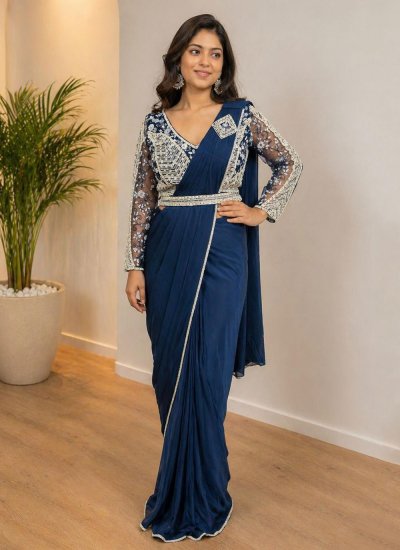 Lycra Trendy Saree in Blue Colour