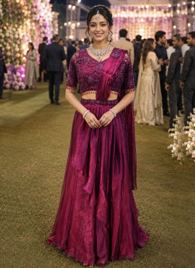 Magnificent Purple Satin Trendy Saree