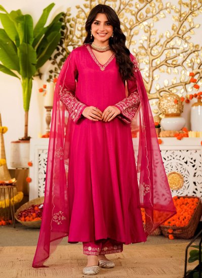 Majestic Embroidered Viscose Pink Readymade Salwar Suit