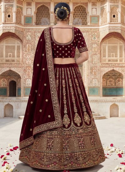 
                            Majestic Resham Maroon Designer Lehenga Choli