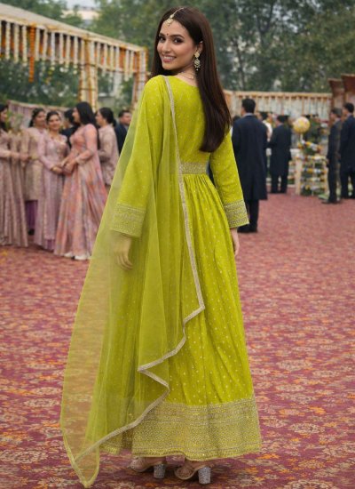 
                            Majesty Embroidered Green Gown 