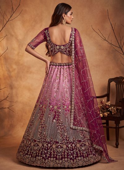 
                            Majesty Embroidered Net Pink and Purple Trendy Lehenga Choli