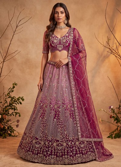 Majesty Embroidered Net Pink and Purple Trendy Lehenga Choli