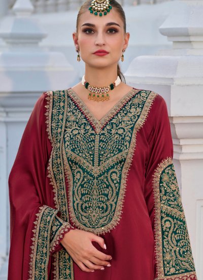 
                            Maroon Ceremonial Silk Pant Style Suit