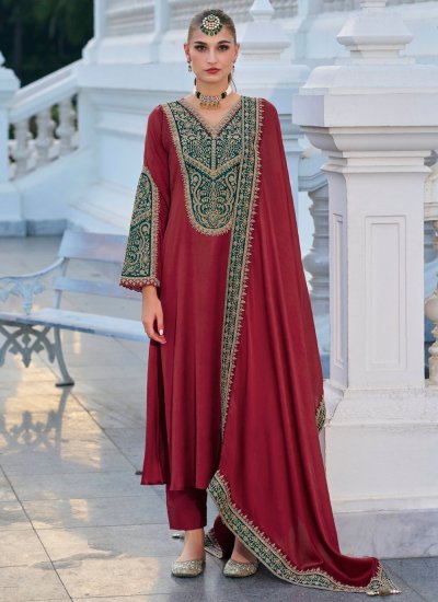 Maroon Ceremonial Silk Pant Style Suit