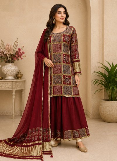 Maroon Digital Print Festival Salwar Kameez