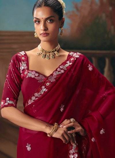 
                            Maroon Fancy Fabric Wedding Contemporary Saree