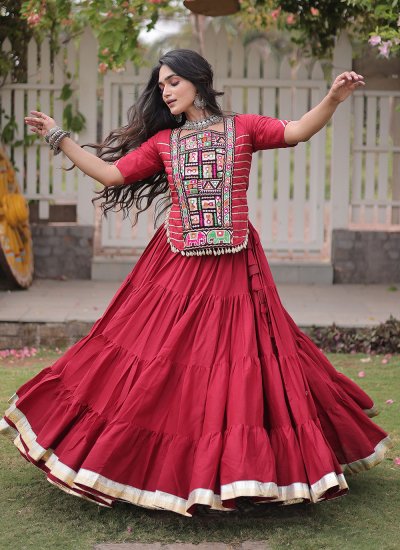 Maroon Festival Cotton A Line Lehenga Choli