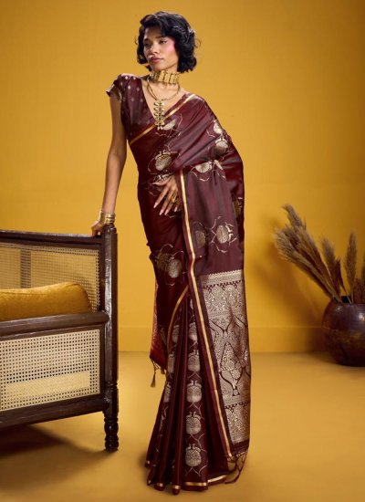 Maroon Festival Satin Saree