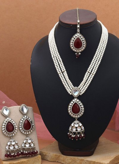 Maroon Moti Ceremonial Necklace Set