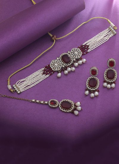 
                            Maroon Moti Necklace Set