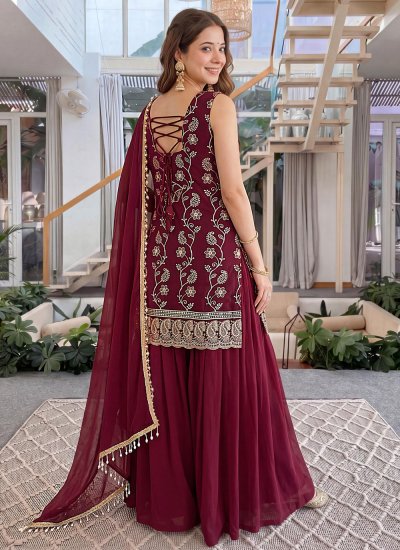 
                            Maroon Party Faux Georgette Palazzo Salwar Kameez