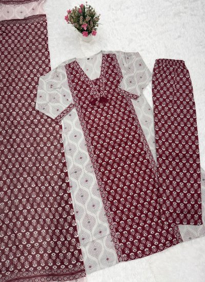 
                            Maroon Printed Party Pant Style Suit