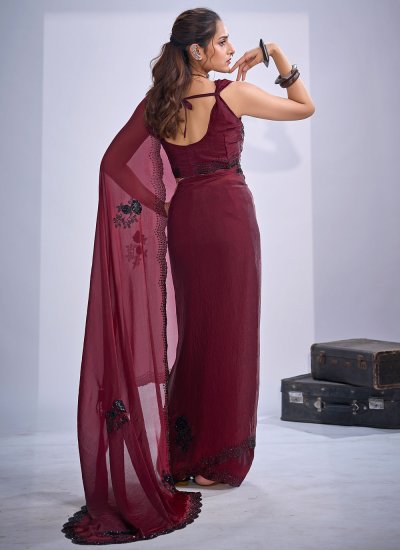 
                            Maroon Satin Silk Festival Contemporary Saree