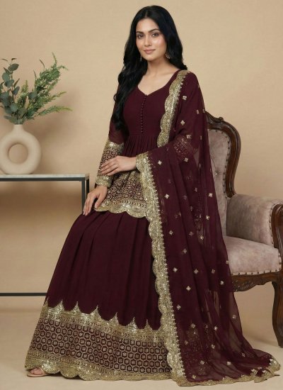 
                            Maroon Sequins Festival Readymade Lehenga Choli