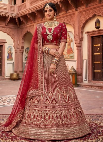 Maroon Sequins Velvet Lehenga Choli