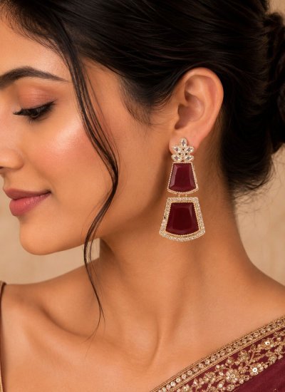 
                            Maroon Stone Work Engagement Ear Rings