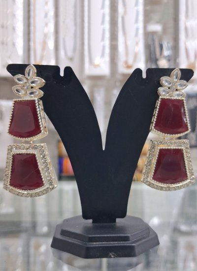 Maroon Stone Work Engagement Ear Rings