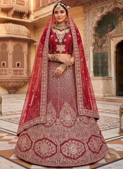 Maroon Velvet Designer Lehenga Choli