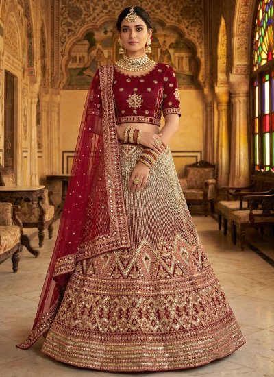 Maroon Velvet Designer Lehenga Choli