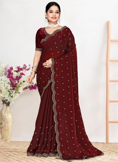 Maroon Zircon Festival Traditional Saree