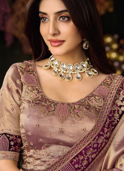 
                            Marvelous Beige and Purple Silk Saree