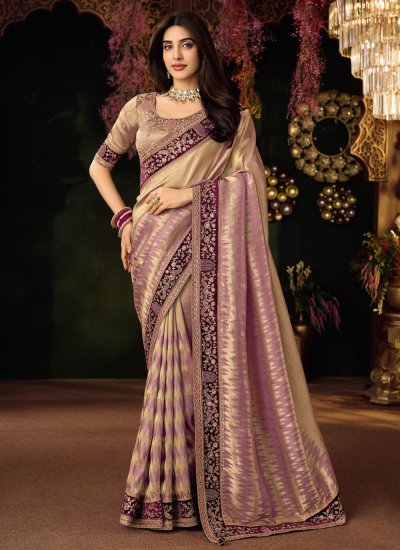 Marvelous Beige and Purple Silk Saree